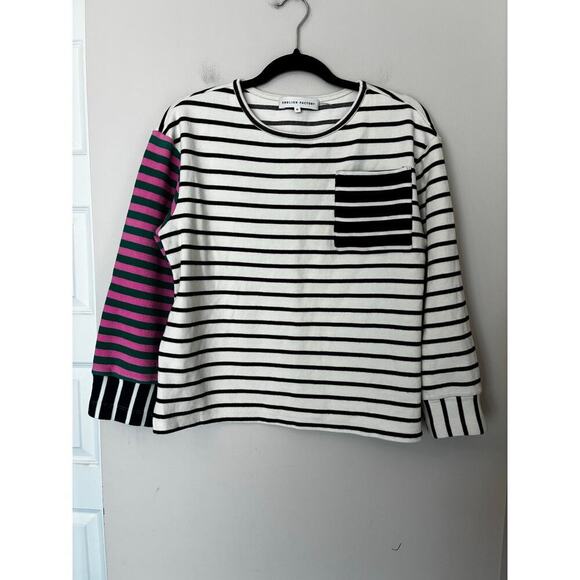 English Factory Sweaters - English Factory Striped Sweater Black White Pocket Colored Sleeve Long Sleeves M